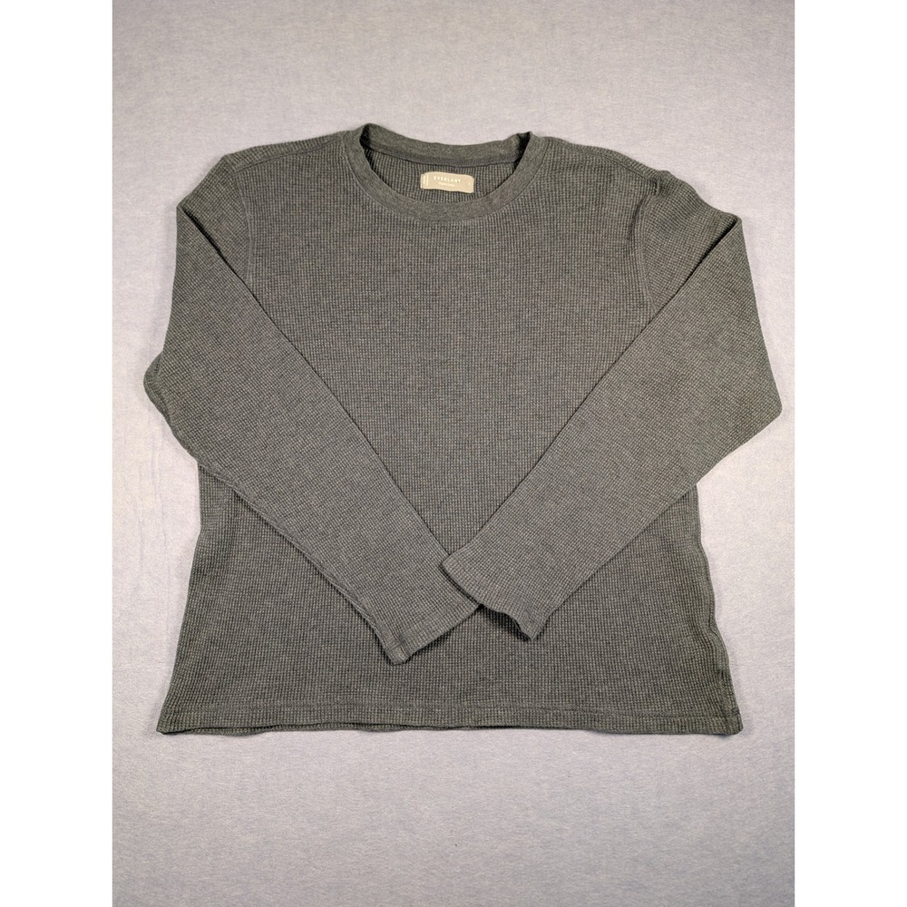 Everlane Waffle Knit Shirt Mens L Grey Organic Cotton Long Sleeve Thermal EXC
